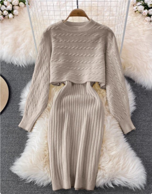 Women's Loose Two-piece Sweater Knitted Dress