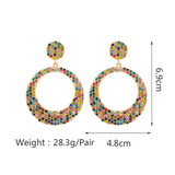 European And American Fashion Metal Diamond Round Color Large Pendant Earrings