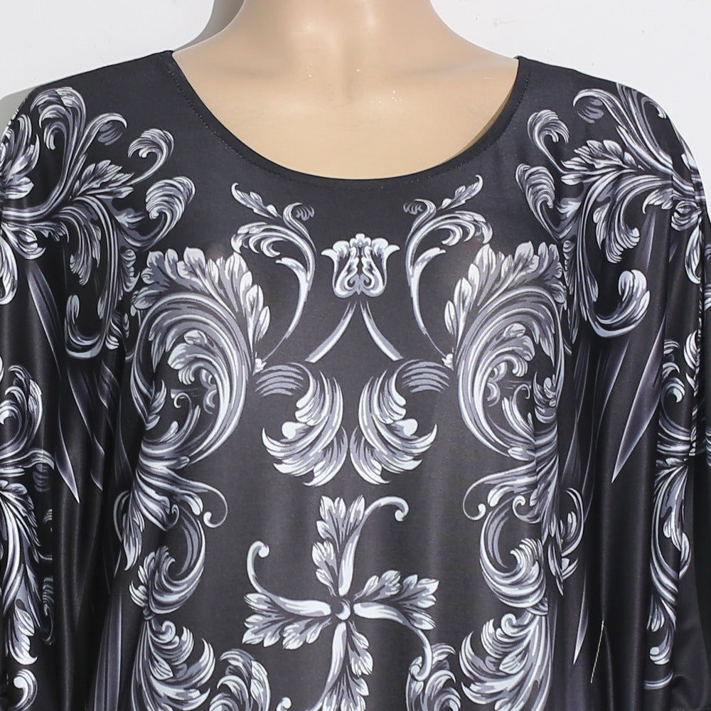 African Plus Size Women's Printed Pattern Bat Sleeve Dress