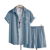 Summer Men's Casual Shirt Short Sleeve Beach Pants Suit