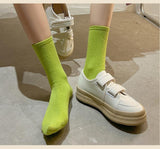 Vibrant Socks For Women 6 Pairs Of Colorful Candy-Hued Cotton Socks For Spring Fall Dance Instagram-Trendy Mid-Calf Length Solid-Color Comfortable Style