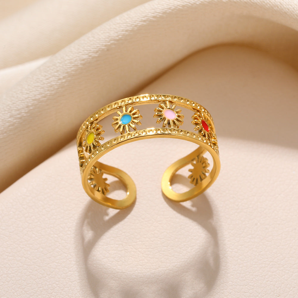 Simple Stainless Steel Hollow Sun Dripping Ring