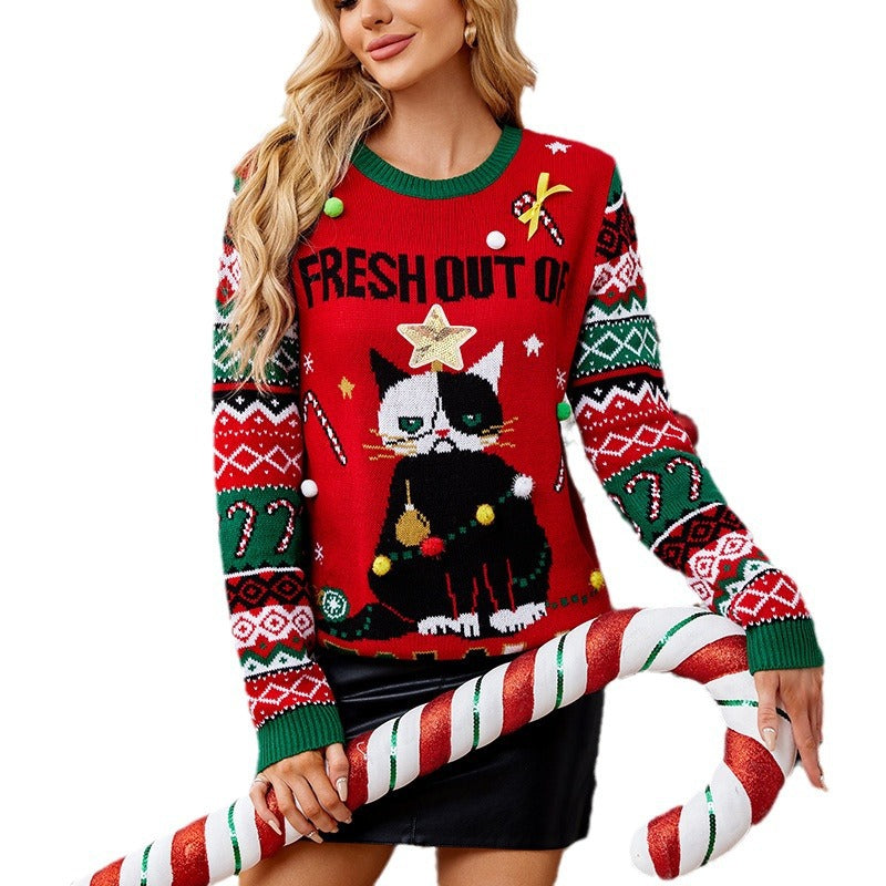 Round Neck Pullover Sweater Long Sleeve Loose Sweater