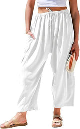 High Waist Wide Leg Loose Harem Cotton And Linen Trousers