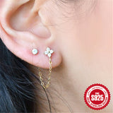 S925 Sterling Silver Diamond Flower Tassel Chain Earring Ear Clip Stud Earrings