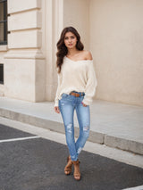 Ladies' Stretch Slim Fit Jeans - High Stretch Distressed Style With Distressed Design And Pocket Waist Denim Pants, Durable And Comfortable Soft Material, Casual And Elegant, Suitable For All Seasons