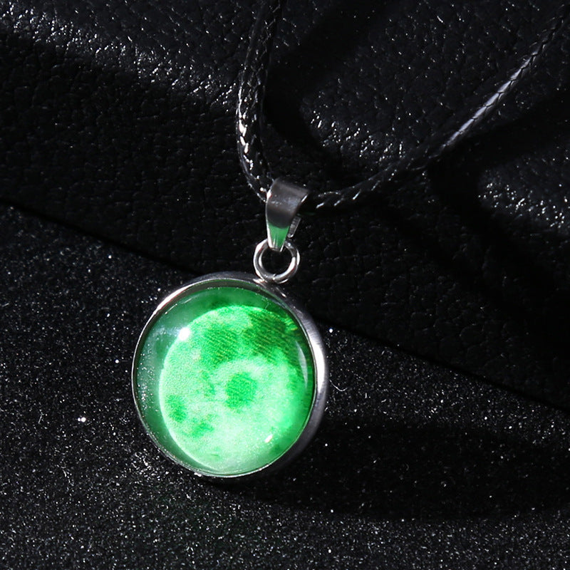 Time Stone Christmas Moon Night Sky Luminous Alloy Pendant Necklace
