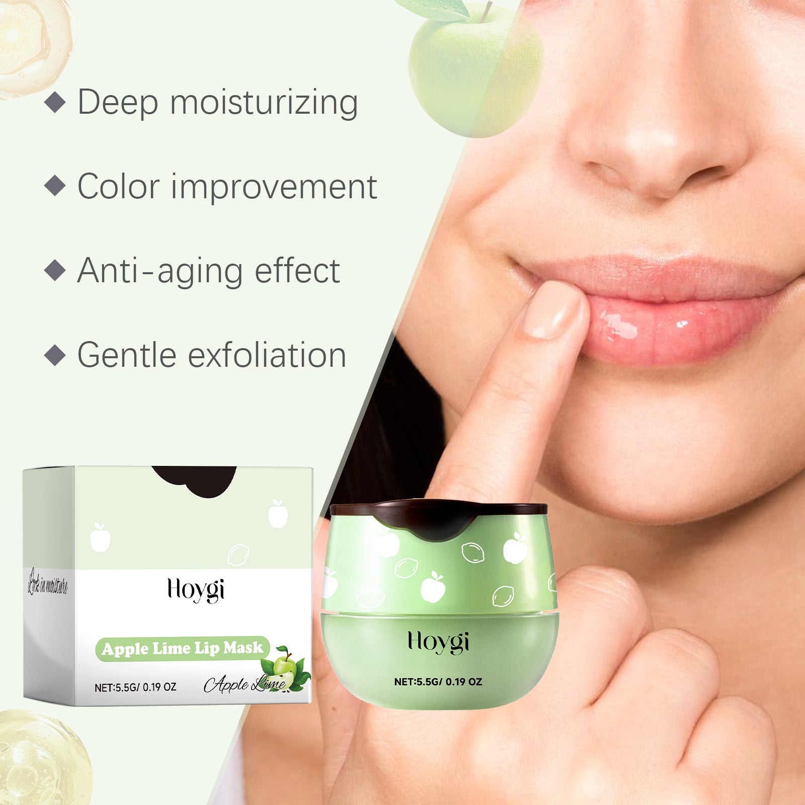 Hoygi Green Apple Lip Mask, Moisturizing And Moisturizing Lips, Reducing Lip Lines, Preventing Dry Cracks, Removing Dead Skin And Moisturizing Care Lip Mask