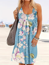 Self-pick-up Plus Size Women's Printed V Neck Micro Stretch Tank Dress Fashion Casual Dresses  Only Self-pickup Is Supported