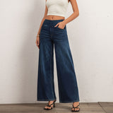 Shascullfites Women's Light Blue Wide Leg Stretch Jeans Flare Pants Denim Straight Trousers Sexy Fit Casual Jeans Women
