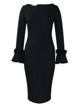 Fashion Solid Color Sheath Bell Sleeve OL African Dress