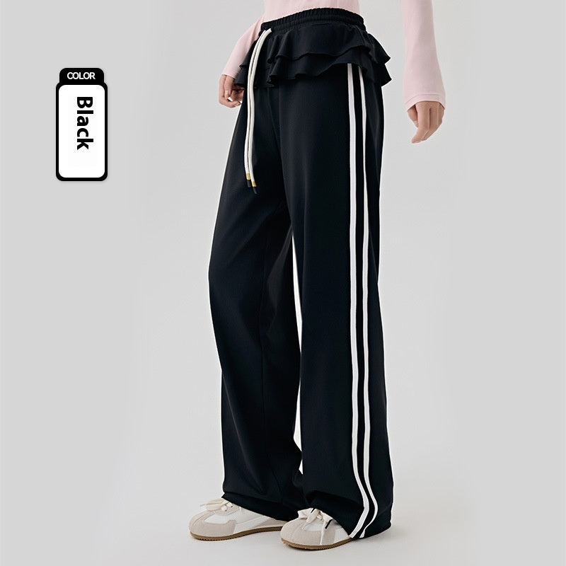 Loose Sports Pants Casual Women's Flounced Design Ballet Style Fashionable Side Stripes