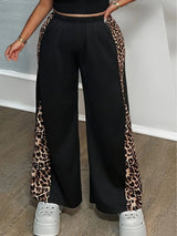 Black Loose Leopard Print Fashionable Wide-leg Pants Plus Size Women's Pants