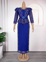 African Plus Size Fashion Rhinestone Christmas Evening Dress