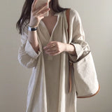 Spring And Autumn Dress Women's Casual Stand Collar Three-quarter Sleeve Lantern Sleeve Dress