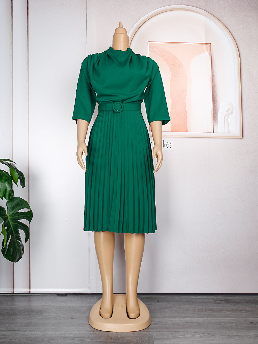 Mid-length Skirt African Plus Size OL Commuter Solid Color Dress