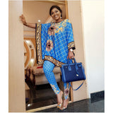 African Plus Size Women's Printed Round Neck Pullover Sweater Stretch Pants Suit