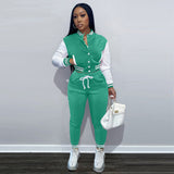 Stitching Jacket Single-breasted Baseball Set Wear Sports Two-piece Women's Clothing