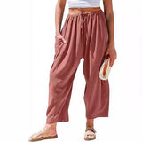 High Waist Wide Leg Loose Harem Cotton And Linen Trousers