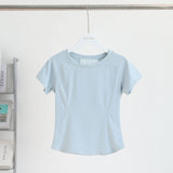 Nude Feel Mesh Stitching Yoga Short-sleeved Sports T-shirt