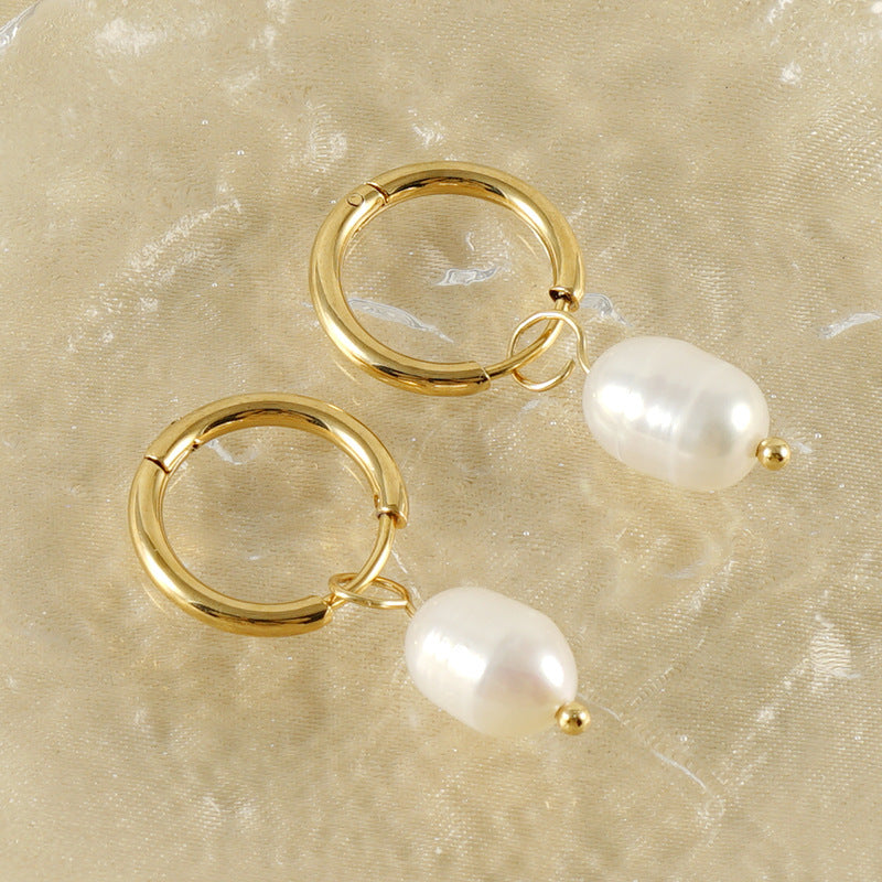 Stainless Steel Personalized Earrings Pearl Earrings Titanium Steel Light Luxury Women's