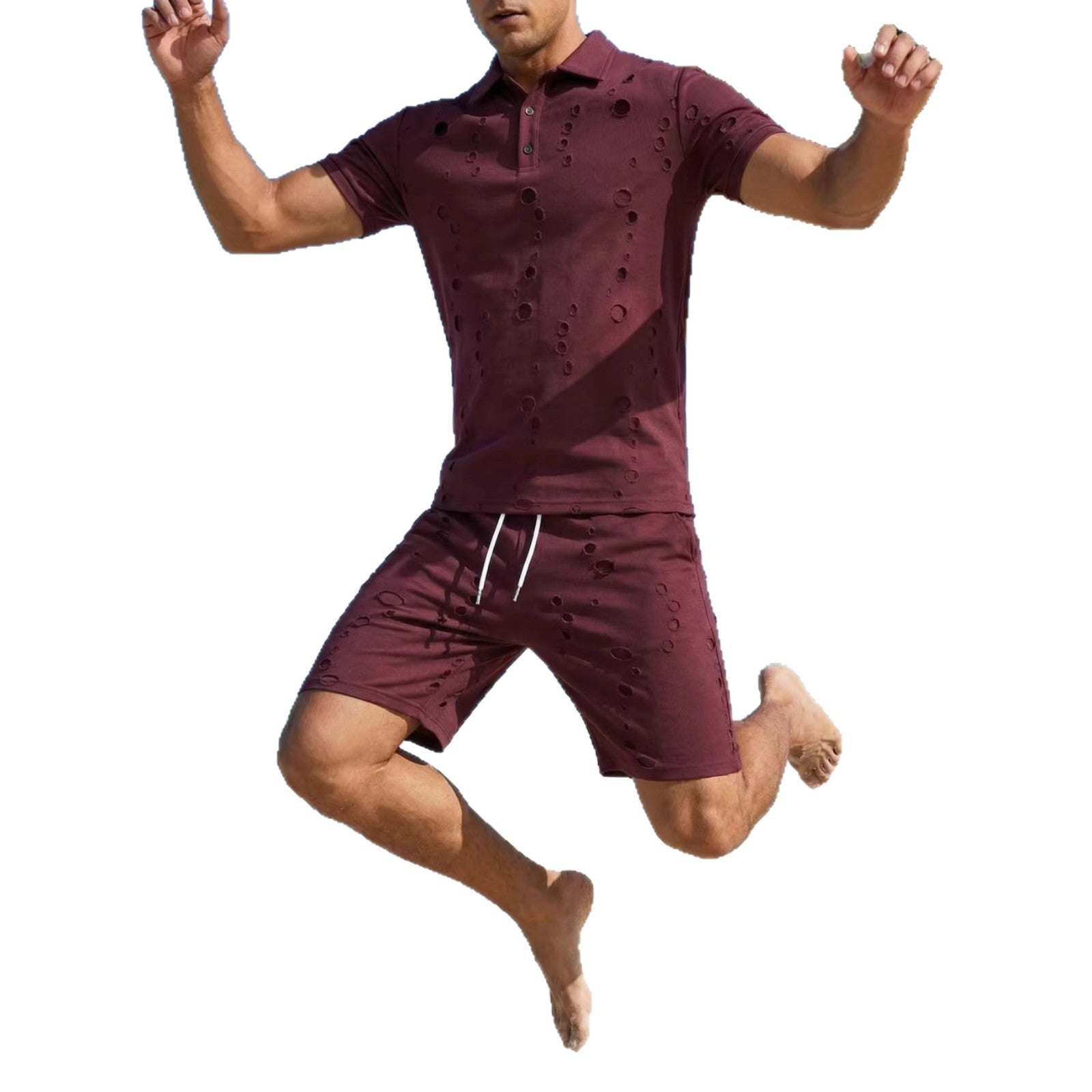 Summer Washed Distressed Polo Shirt With Buttons Mens Sports Polo Tee