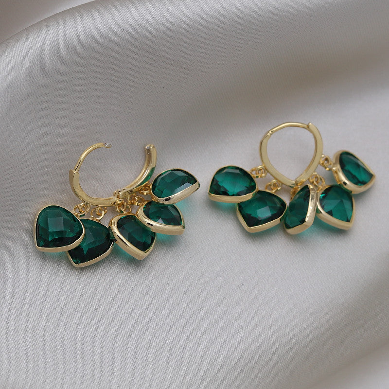 Korean Style Dancing Green Shade Green Heart Pendant Glass Ear Clip Female Earrings