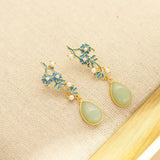 Ancient Gold-plated Hetian Jade Pearl Flower Branch Retro Stud Earrings