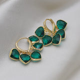 Korean Style Dancing Green Shade Green Heart Pendant Glass Ear Clip Female Earrings