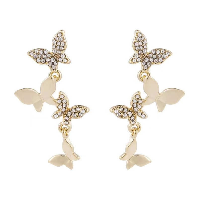 New Women's Temperament Four Butterfly Copper Earrings