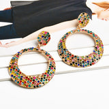 European And American Fashion Metal Diamond Round Color Large Pendant Earrings