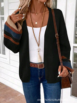 Patchwork Loose Sweater Cardigan Knit Casual Coat