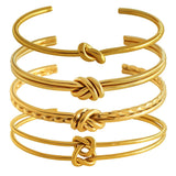 Stainless Steel 18K Gold Plating Knotted C- Shaped Open Double-layer Bracelet