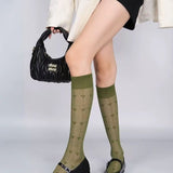 Slim Leg Jk Pure Desire Style Solid Color Hollow Out Love Socks