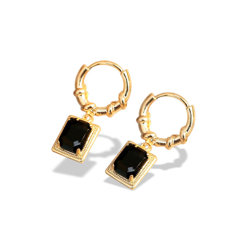 French Court Retro Black Zircon Earrings Light Luxury