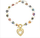 Natural Freshwater Pearl Heart Necklace Women's Bohemian Style