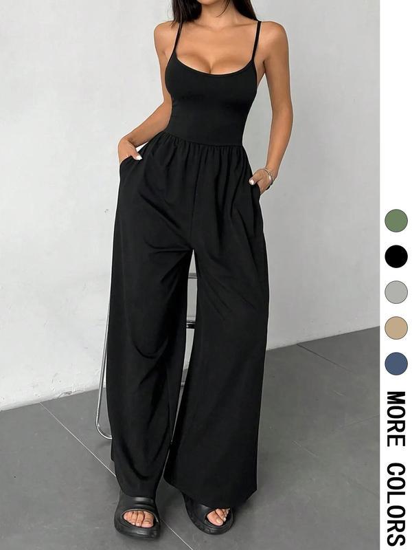 New Women's Solid Color Sling Jumpsuit Casual Minimalist Style