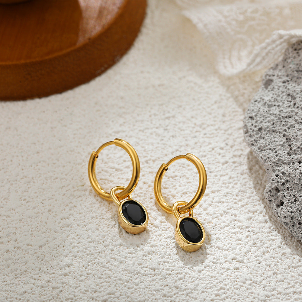 Women's Retro Simple Oval Zircon Earrings