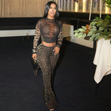 Autumn New Fashion Sexy Printed High Waist Exposed Navel Blouse And Pants
