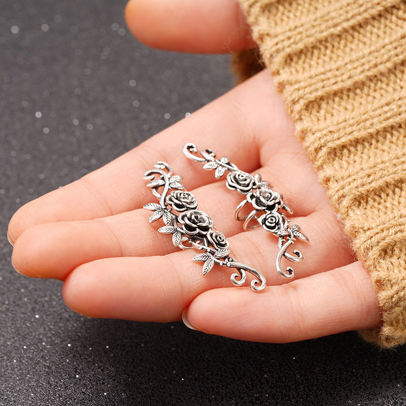 Middle-ancient Rose Flower Earrings Women