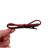 Wine Red Leather Bow Barrettes Simple Advanced