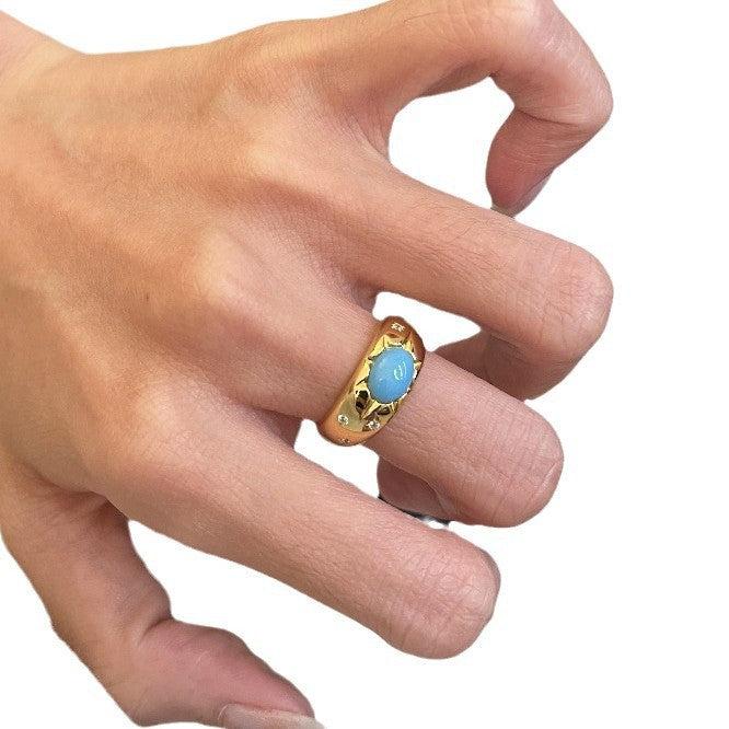 Vintage Court Style Refined And Simple Asterism Turquoise Ring