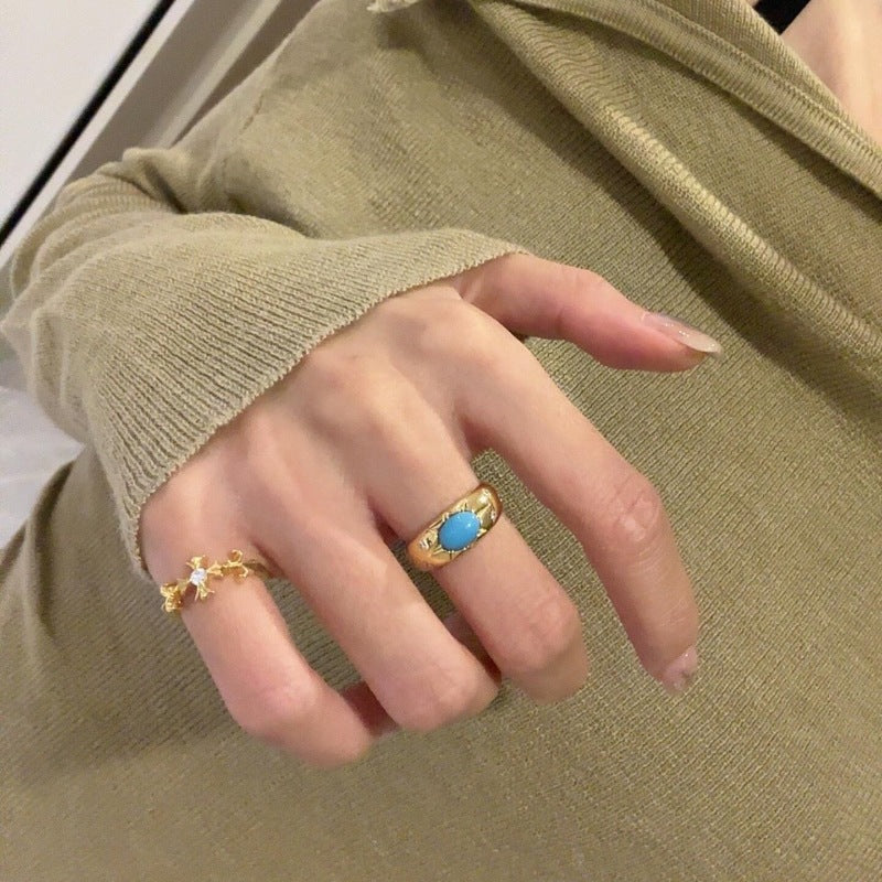 Vintage Court Style Refined And Simple Asterism Turquoise Ring