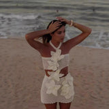 European And American Summer Fashion Halter Flower Cutout Beach Vacation Style Dress