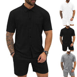 Men's Jacquard Button Shirt Lapel Casual T-shirt Suit