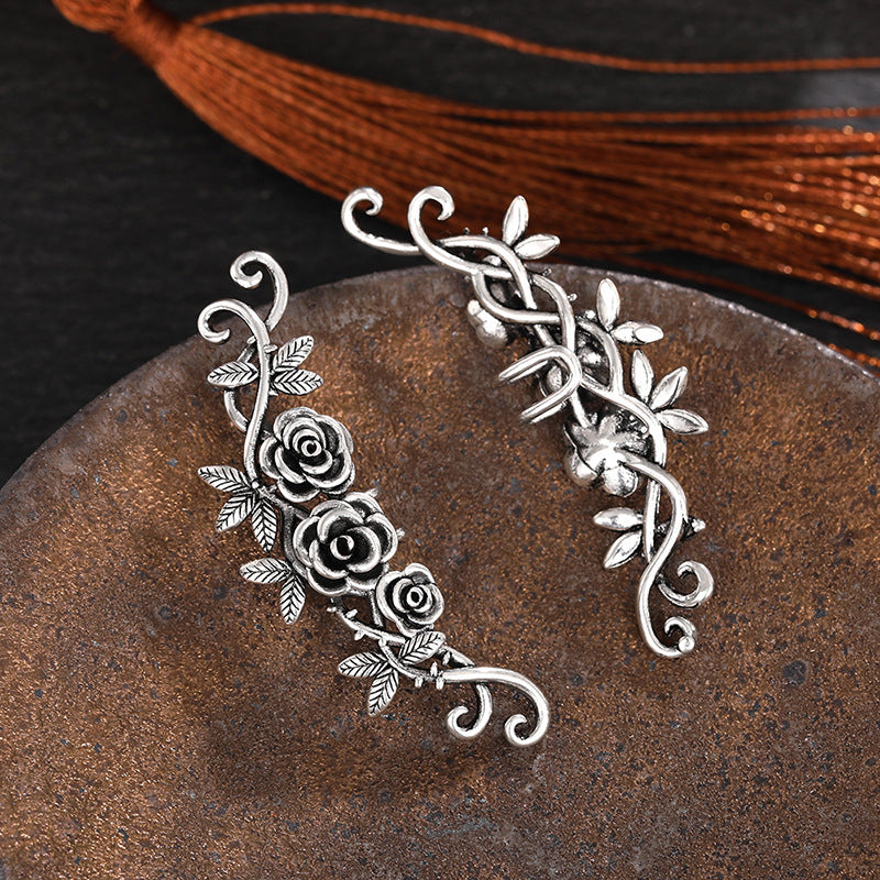 Middle-ancient Rose Flower Earrings Women