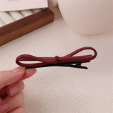Wine Red Leather Bow Barrettes Simple Advanced
