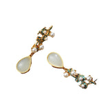 Ancient Gold-plated Hetian Jade Pearl Flower Branch Retro Stud Earrings