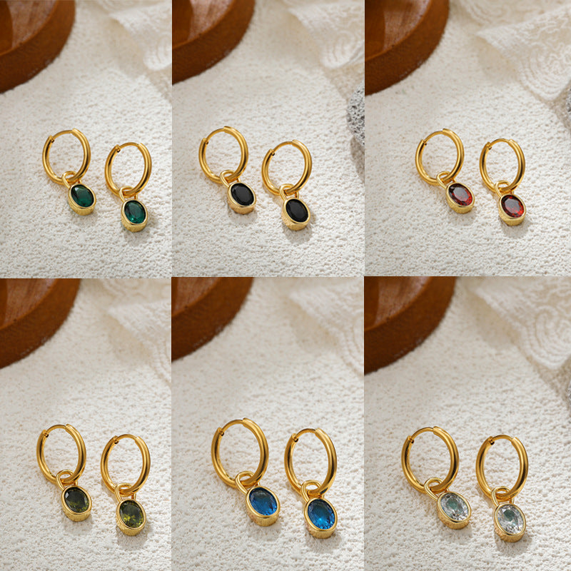 Women's Retro Simple Oval Zircon Earrings