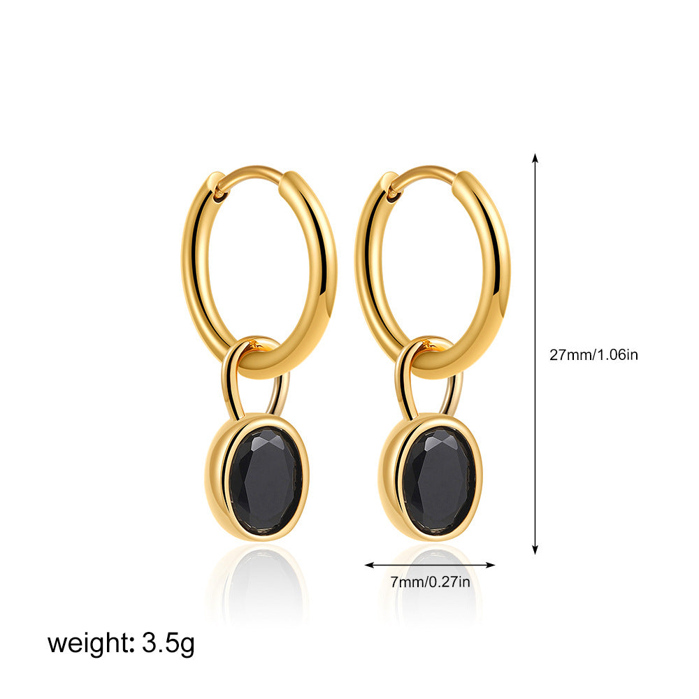 Women's Retro Simple Oval Zircon Earrings